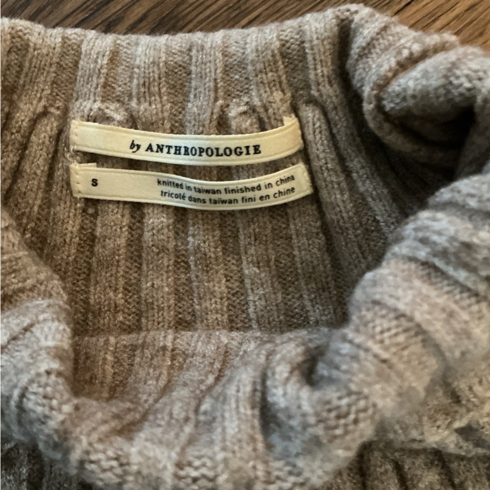 Anthropologie Ribbed Yoke Turtleneck Sweater in Taupe - Picture 3 of 4